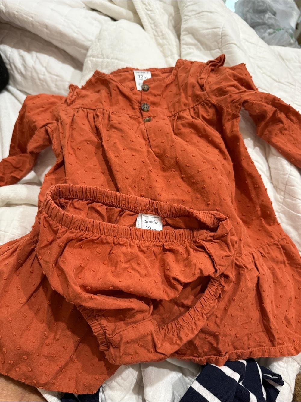Carter's Burnt Orange Textured Baby Dress with Matching Bloomers